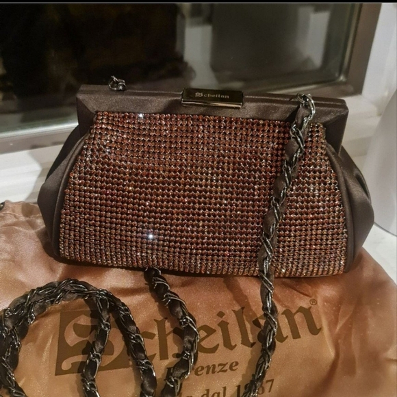 Authentic Scheilan Firenze Satin Rhinestone Clutch/Crossbody BRAND NEW - Picture 3 of 12